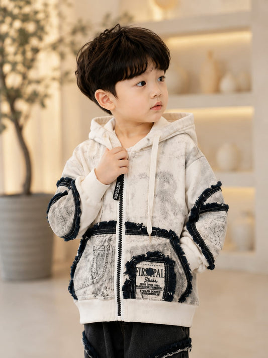 Boys Premium White Denim Hoodie Jacket | Stylish Casual Kidswear | Sizes 18-26