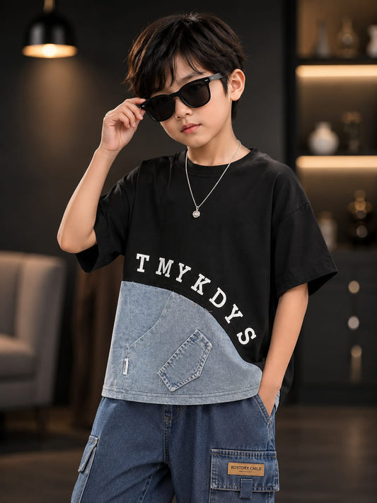 Stylish Denim Panel “TMYKDS” T-Shirt