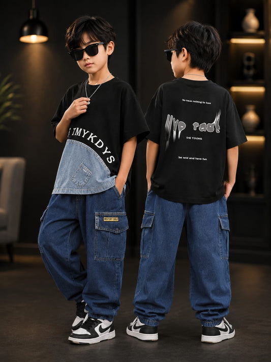 Stylish Denim Panel “TMYKDS” T-Shirt