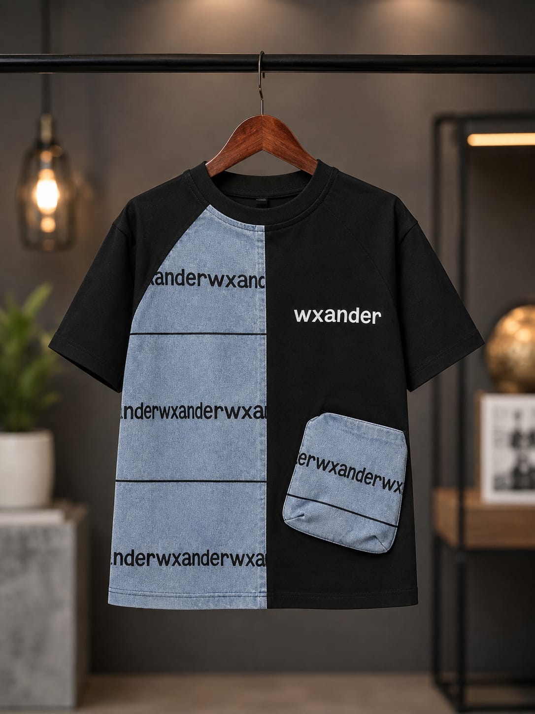 Boys Black & Denim Patchwork Graphic T-Shirt
