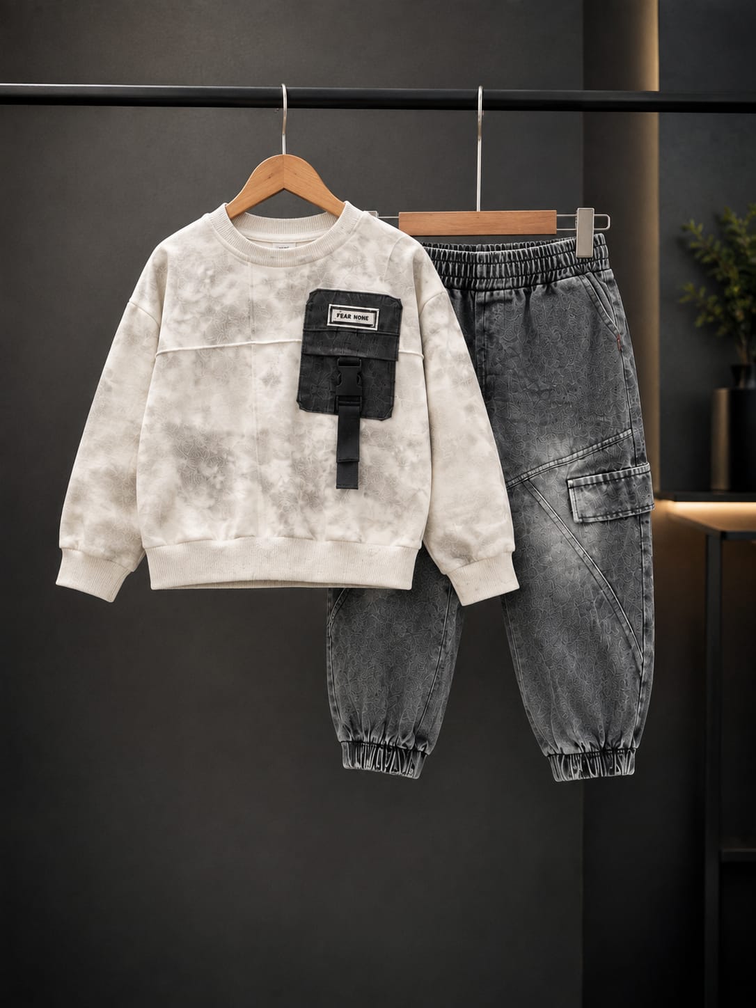 Product Title  Boys Premium Beige & Grey 2 Pcs Cord Set – Sweatshirt with Cargo Jogger Pants | Casual Wear | Size 18–26
