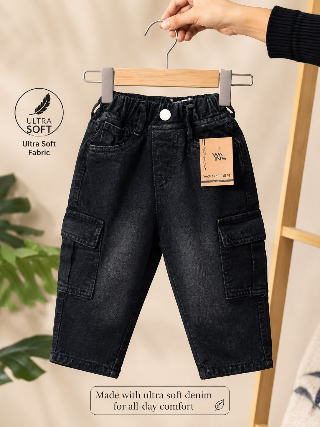Boys Premium Black Ultra Soft Denim Cargo Shorts | Stylish Kidswear | Sizes 18-26