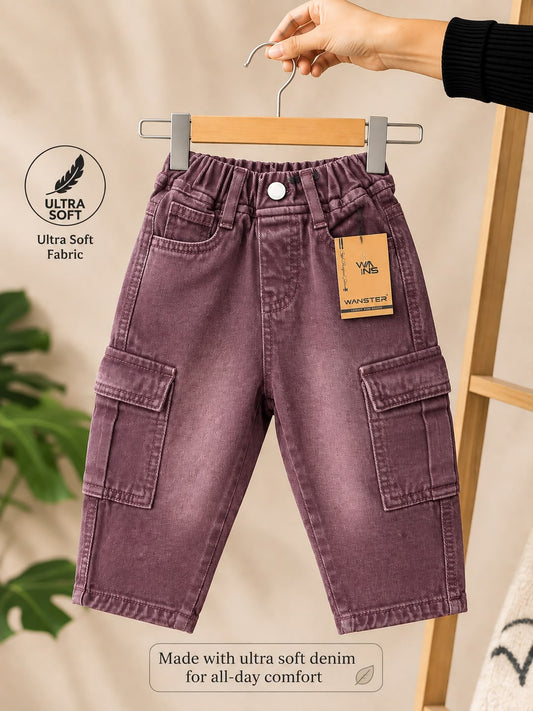 Boys Premium Wine Ultra Soft Denim Cargo Shorts | Stylish Kidswear | Sizes 18-26