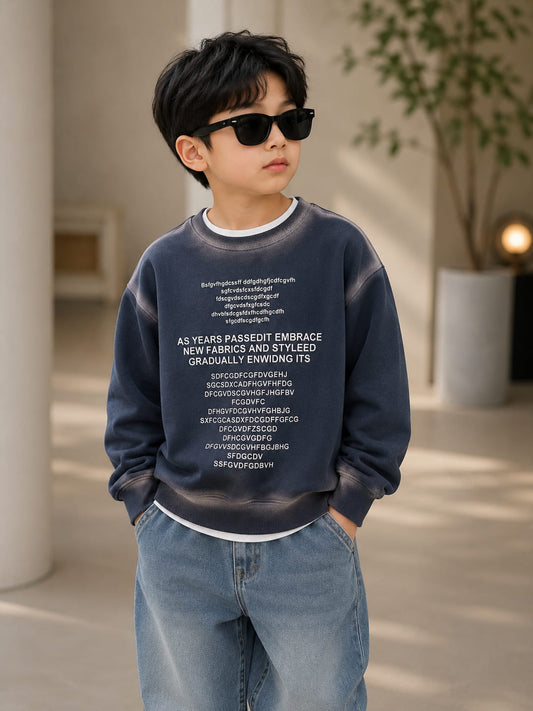 Boys Premium Navy Blue Printed Sweatshirt | Stylish Casual Kidswear | 6–12 Years