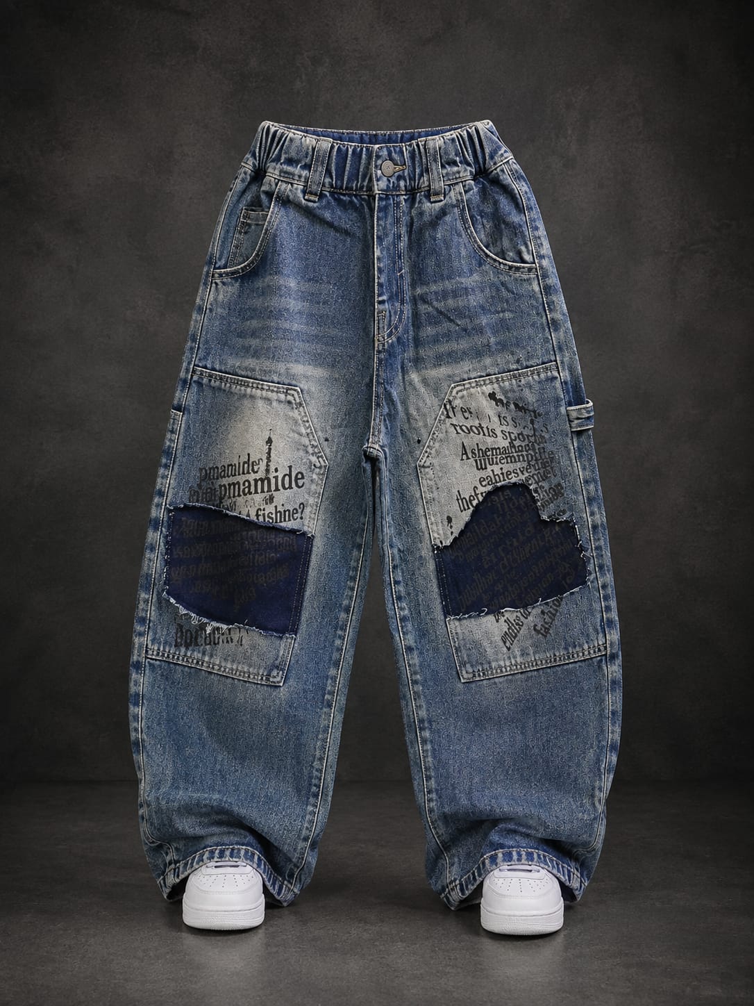 Kids Oversized Patchwork Denim Jeans – Blue | 6–12 Years