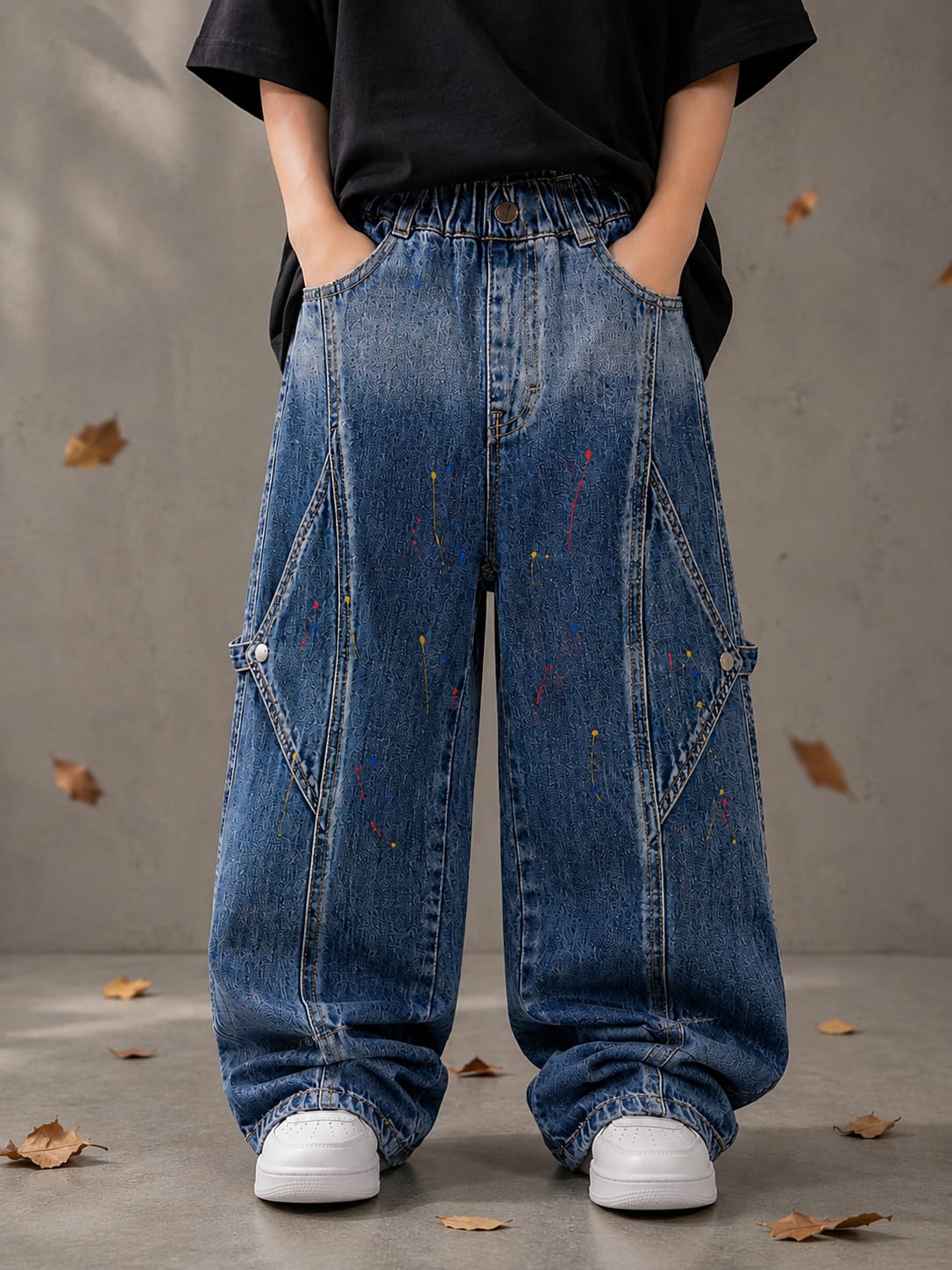 Kids Oversized Blue Denim Jeans with Side Strap Detailing – 6–12 Years