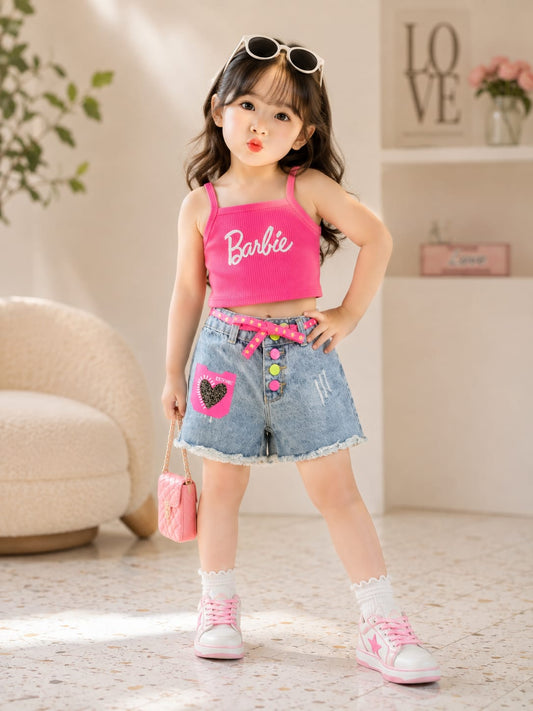 Girls Cute Heart Patch Denim Shorts with Belt |6 Months - 5 Years
