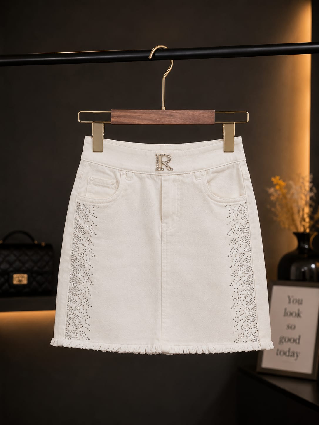 Girls Premium White Rhinestone Denim Skirt | Stylish A-Line Casual Skirt | 4-12 Years