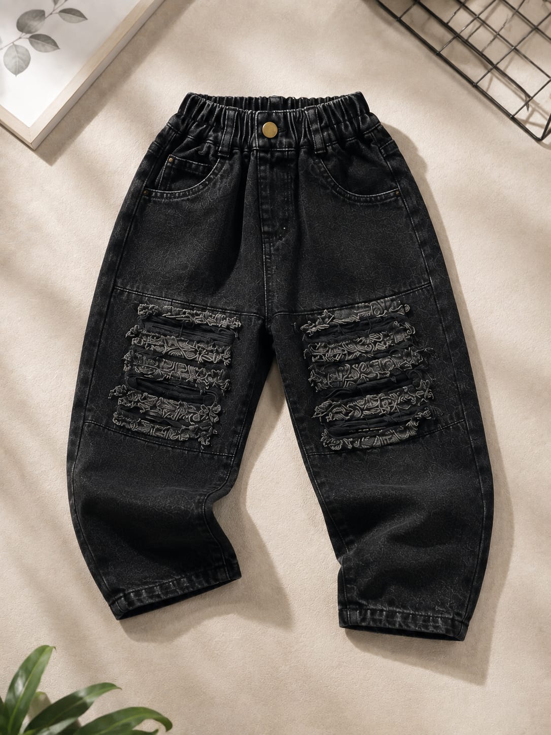 Boys Black Distressed Baggy Denim Jeans | Trendy Streetwear Jogger Fit Jeans | 1-6 Years