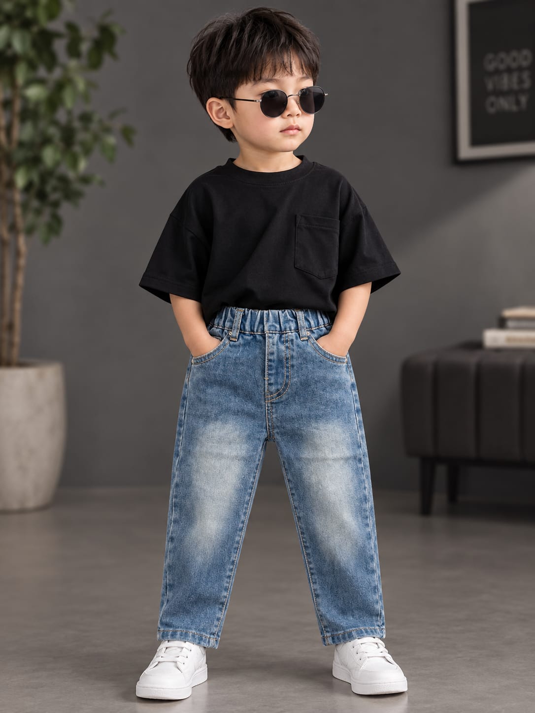 Kids Classic Light Blue Denim Jeans | Elastic Waist Regular Fit Jeans | 1-6 Years