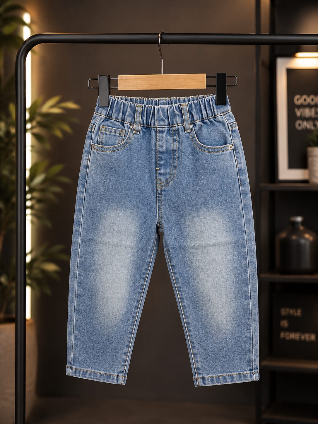 Kids Classic Light Blue Denim Jeans | Elastic Waist Regular Fit Jeans | 1-6 Years