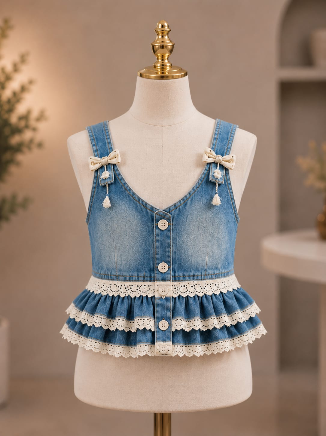 Girls Denim Lace Ruffle Co-Ord Set | Stylish Denim Top & Wide Leg Pants Set | 1-6 Years