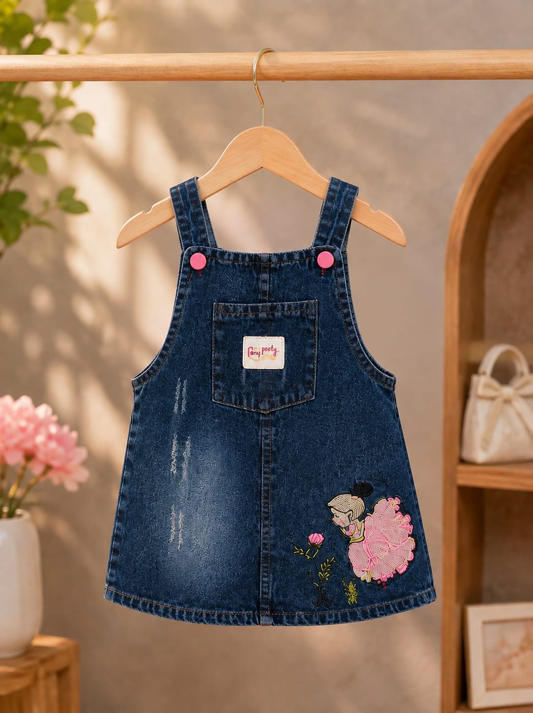 Girls Denim Pinafore Dress with Pink Sleeve T-Shirt Set | Cute Casual Outfit | 1-6 Years