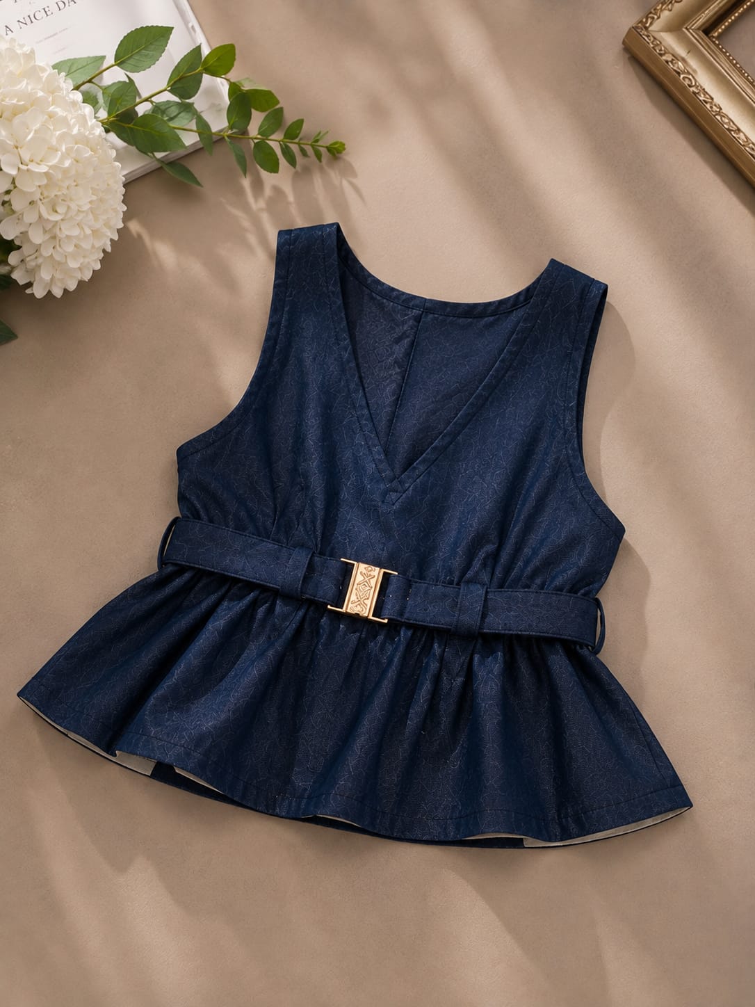 Girls Denim Peplum Top & Wide Leg Pant Co-Ord Set | Stylish Party Wear Outfit | 1-6 Years