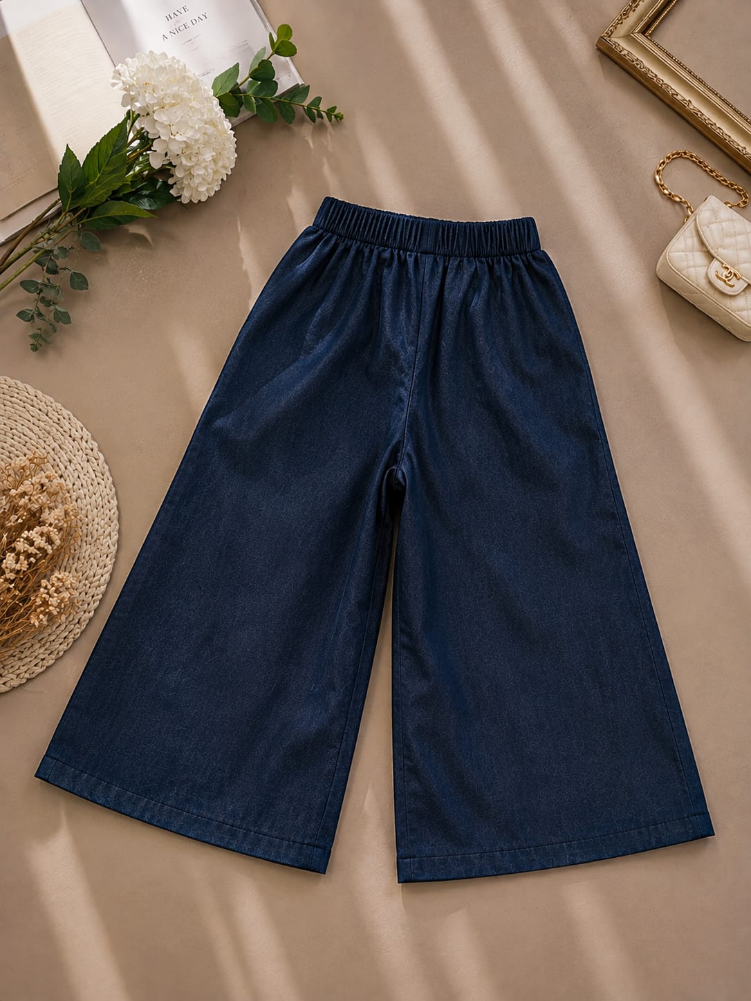 Girls Denim Peplum Top & Wide Leg Pant Co-Ord Set | Stylish Party Wear Outfit | 1-6 Years