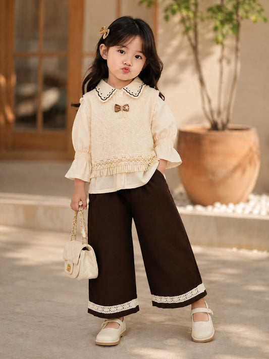 Girls Elegant Knitted Top & Wide Leg Pant Co-Ord Set | Party Wear Outfit | 6 month-6 Years