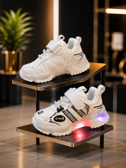 Kids LED Light-Up Sports Shoes – White | EU 22–26