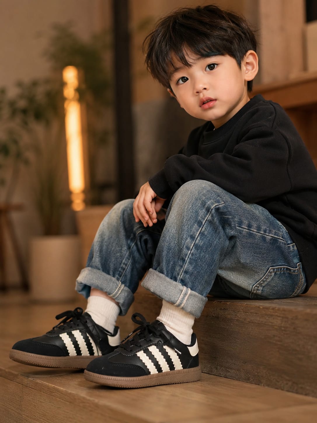 Kids Black & White Trendy Casual Sneakers – EU 26-30