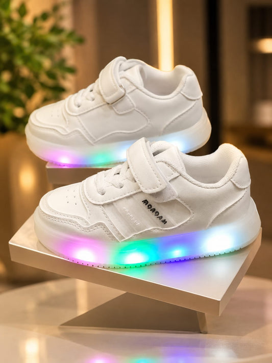 Kids White LED Light-Up Sneakers – Stylish Velcro Casual Shoes | EU 26-30