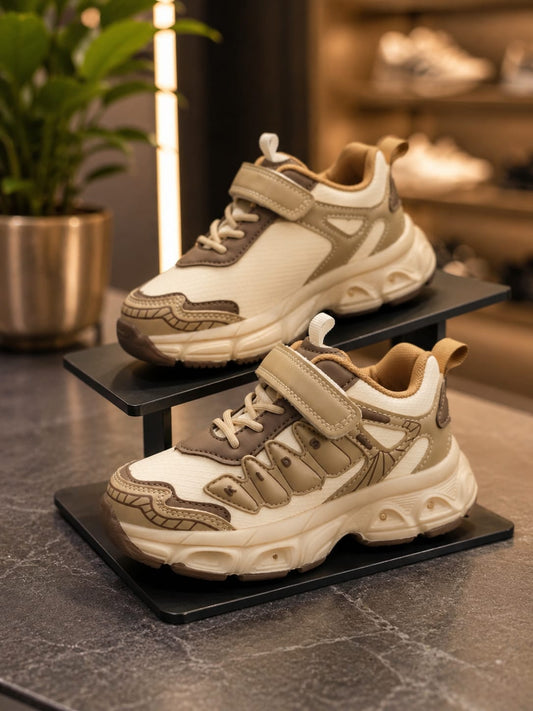Kids Stylish Beige & Brown Sports Sneakers | EU 27–31