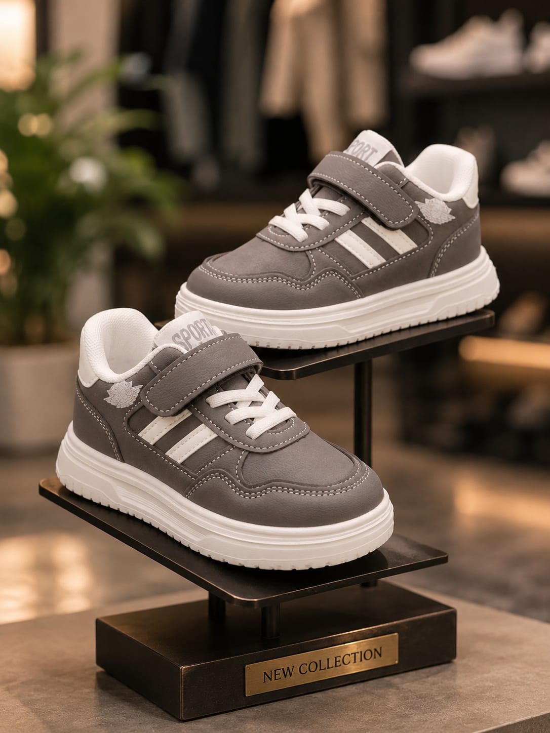 Kids Stylish Grey & White Sports Sneakers | EU 27–31
