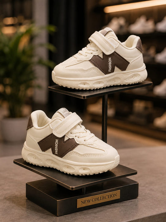 Kids Stylish White & Brown Fashion Sneakers | EU 27–31