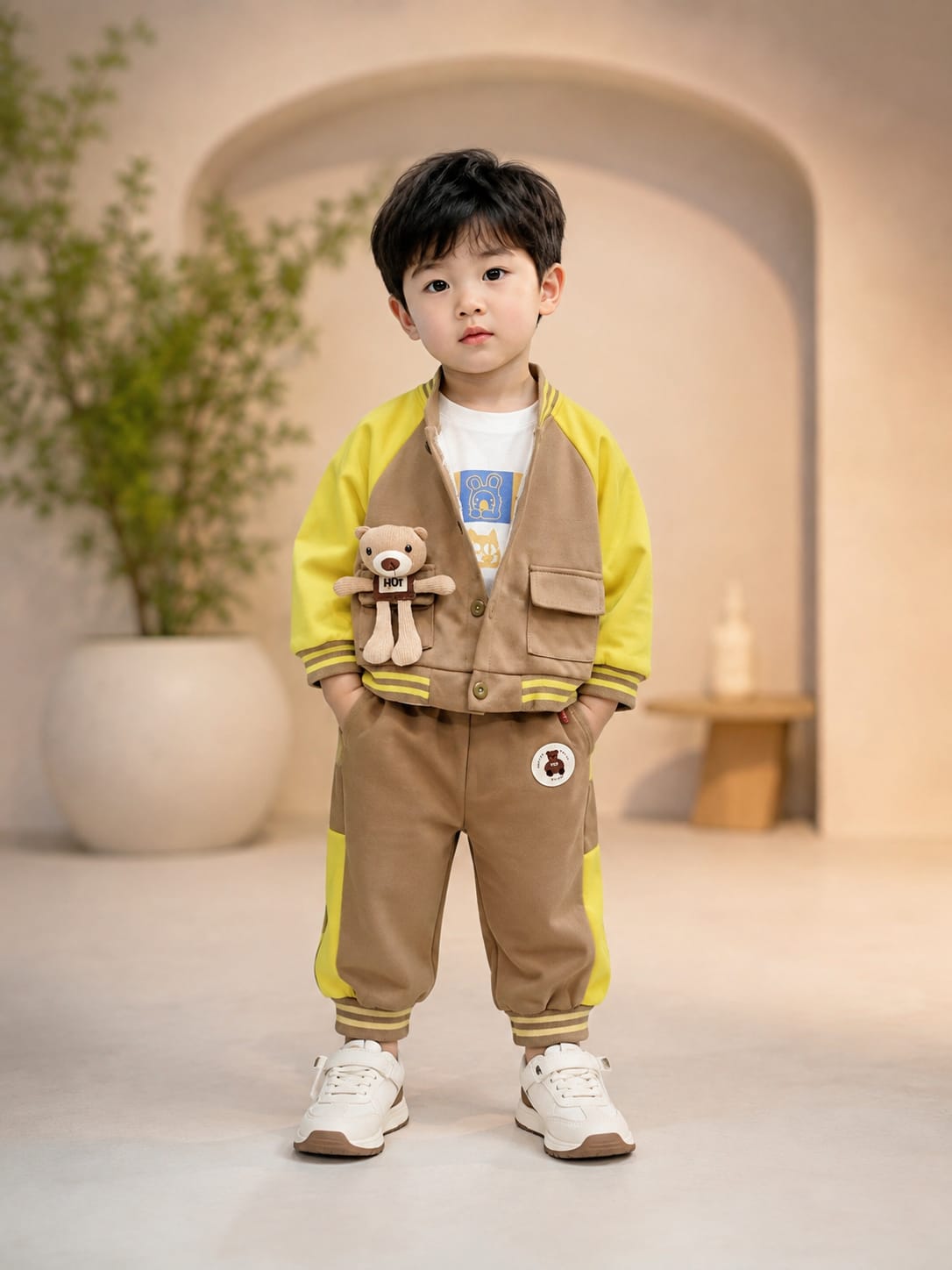 Boys’ Teddy Bear 3-Piece Tracksuit Set | Jacket, T-Shirt & Jogger | Sizes 18–26