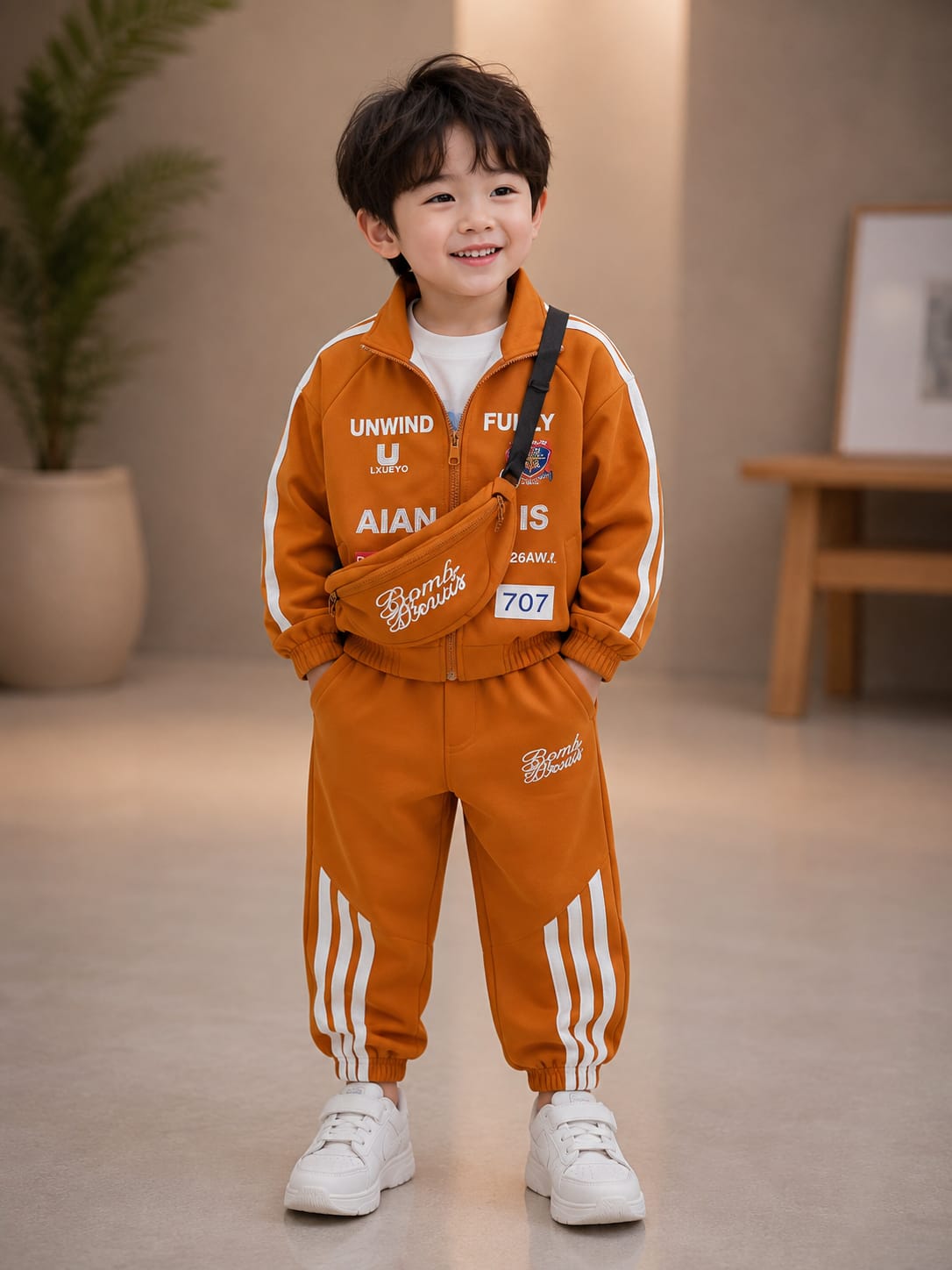 Boys’ 3-Piece Orange Tracksuit Set | Jacket, T-Shirt & Jogger | Sizes 18–26