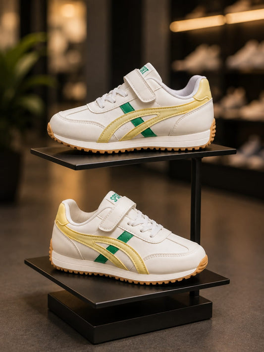 Kids Stylish White, Yellow & Green Sports Sneakers | EU 32–37