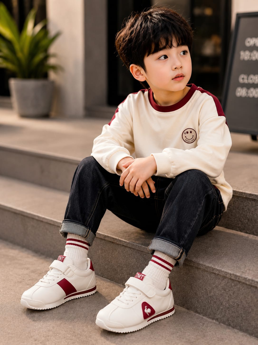 Kids White & Maroon Stylish Sneakers | Velcro Casual Shoes | EU 32–37
