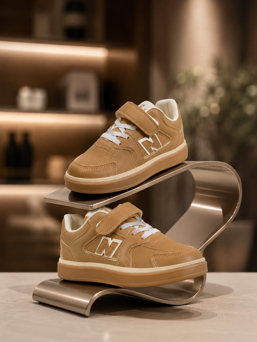Kids Tan Casual Sneakers | Stylish Velcro Sports Shoes | EU 32–37