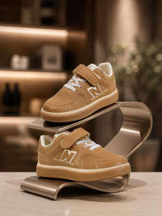 Kids Tan Casual Sneakers | Stylish Velcro Sports Shoes | EU 32–37
