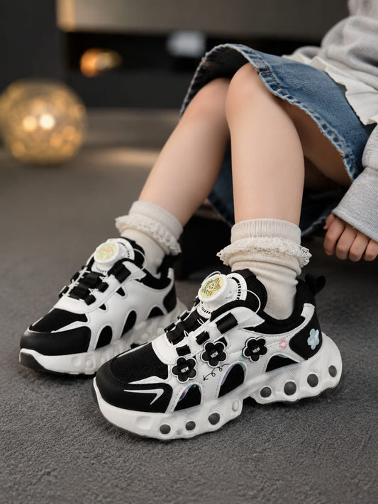 Girls' Black & White Flower Sneakers | Trendy Casual Shoes | EU 32–37