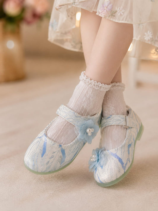 Girls’ Blue Floral Mary Jane Flats – EU 21–25