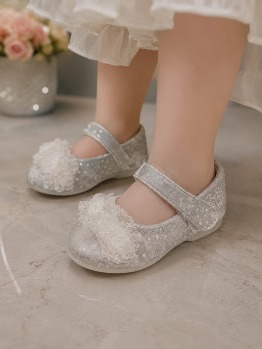 Girls’ White Floral Mary Jane Ballet Flats | EU 21–25 | Elegant Party & Casual Wear