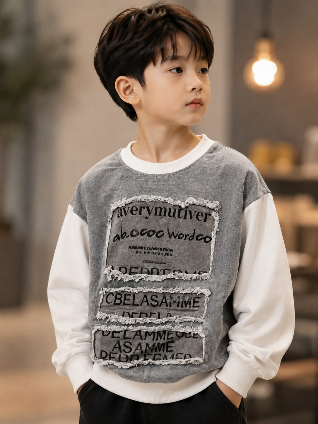 Kids Stylish Grey Graphic Sweatshirt – Grey & White | 6–12 Years