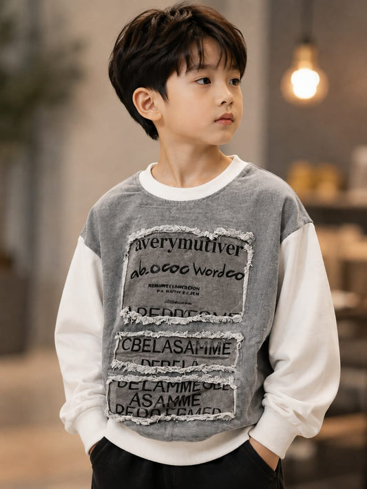 Kids Stylish Grey Graphic Sweatshirt – Grey & White | 6–12 Years