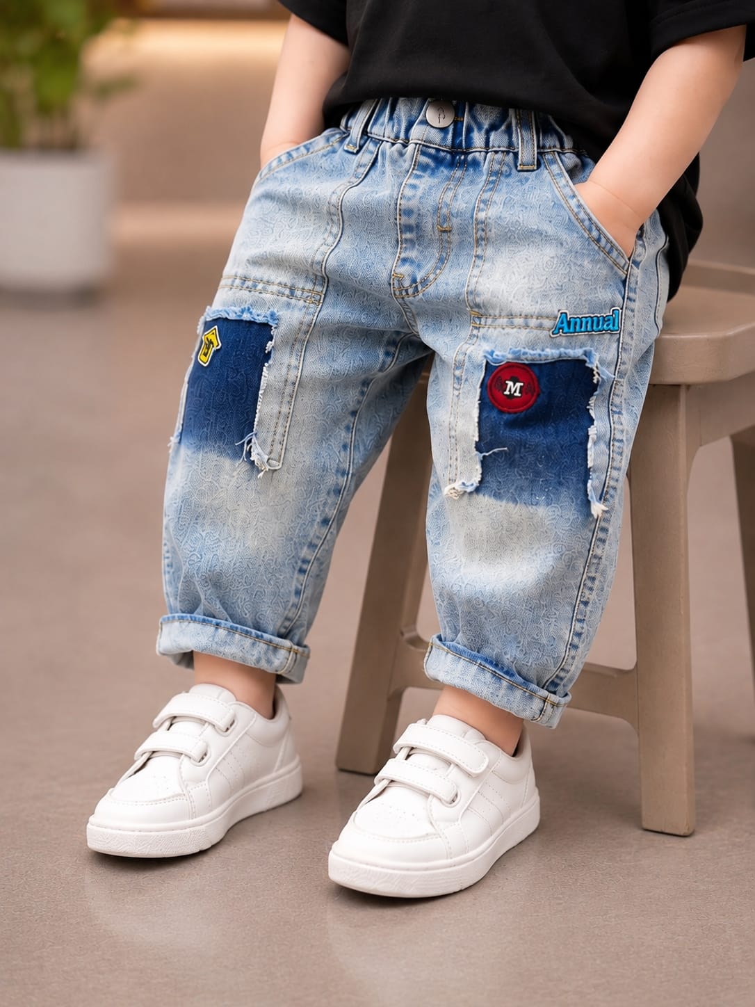 Boys Light Blue Washed Denim Cargo Shorts | 2–7 Years