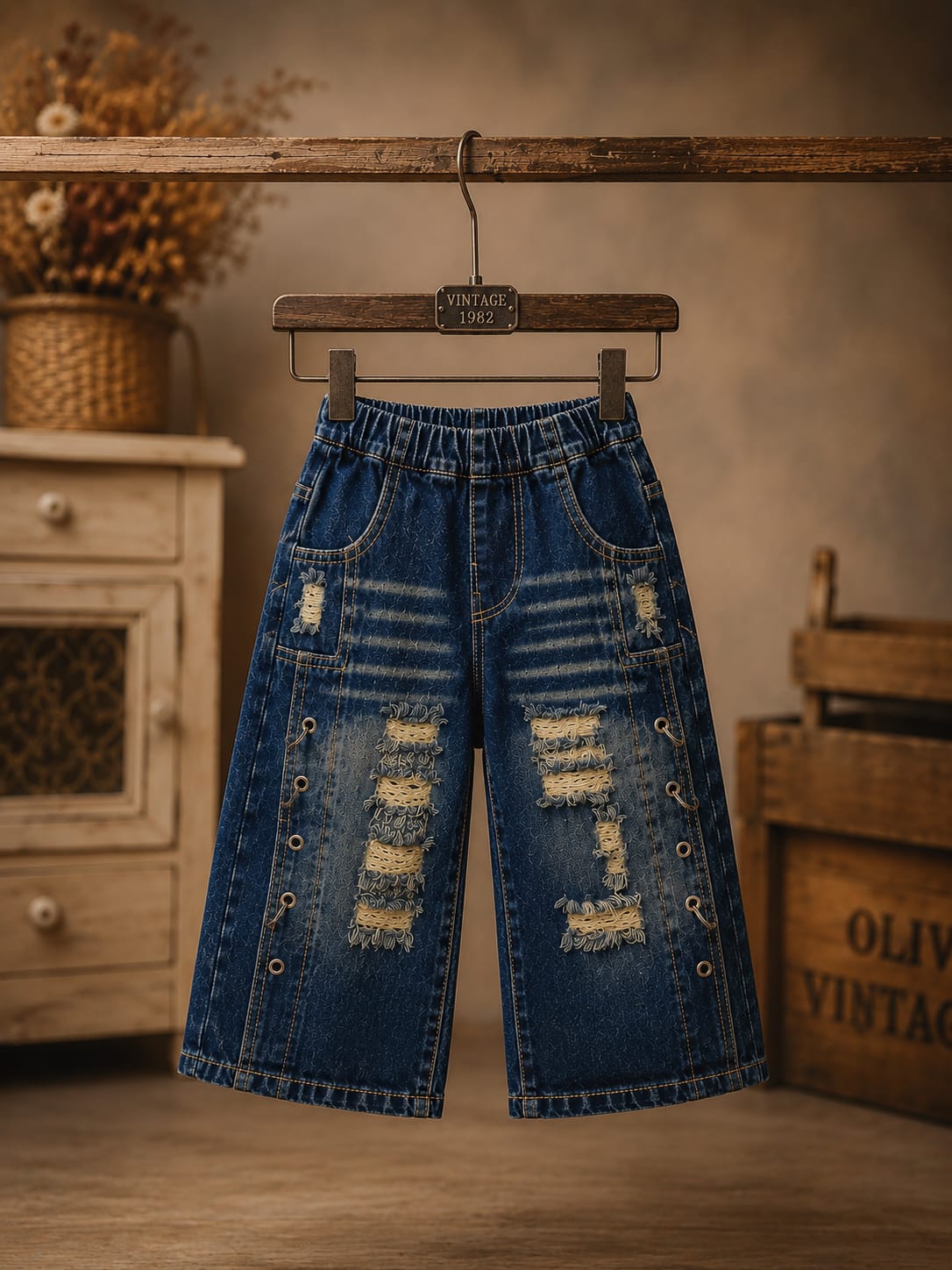 Boys Dark Blue Baggy Fit Distressed Denim Shorts | 2–6 Years