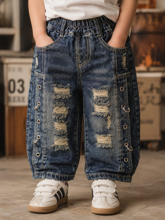 Vintage Distressed Baggy Jeans for Kids | Dark Blue | 2–6 Years