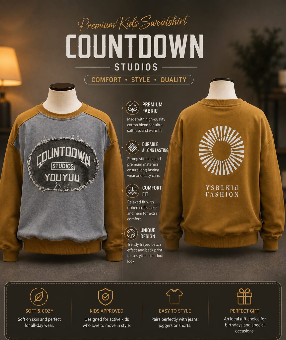Boys Grey & Mustard Graphic Sweatshirt (6-11 Years)