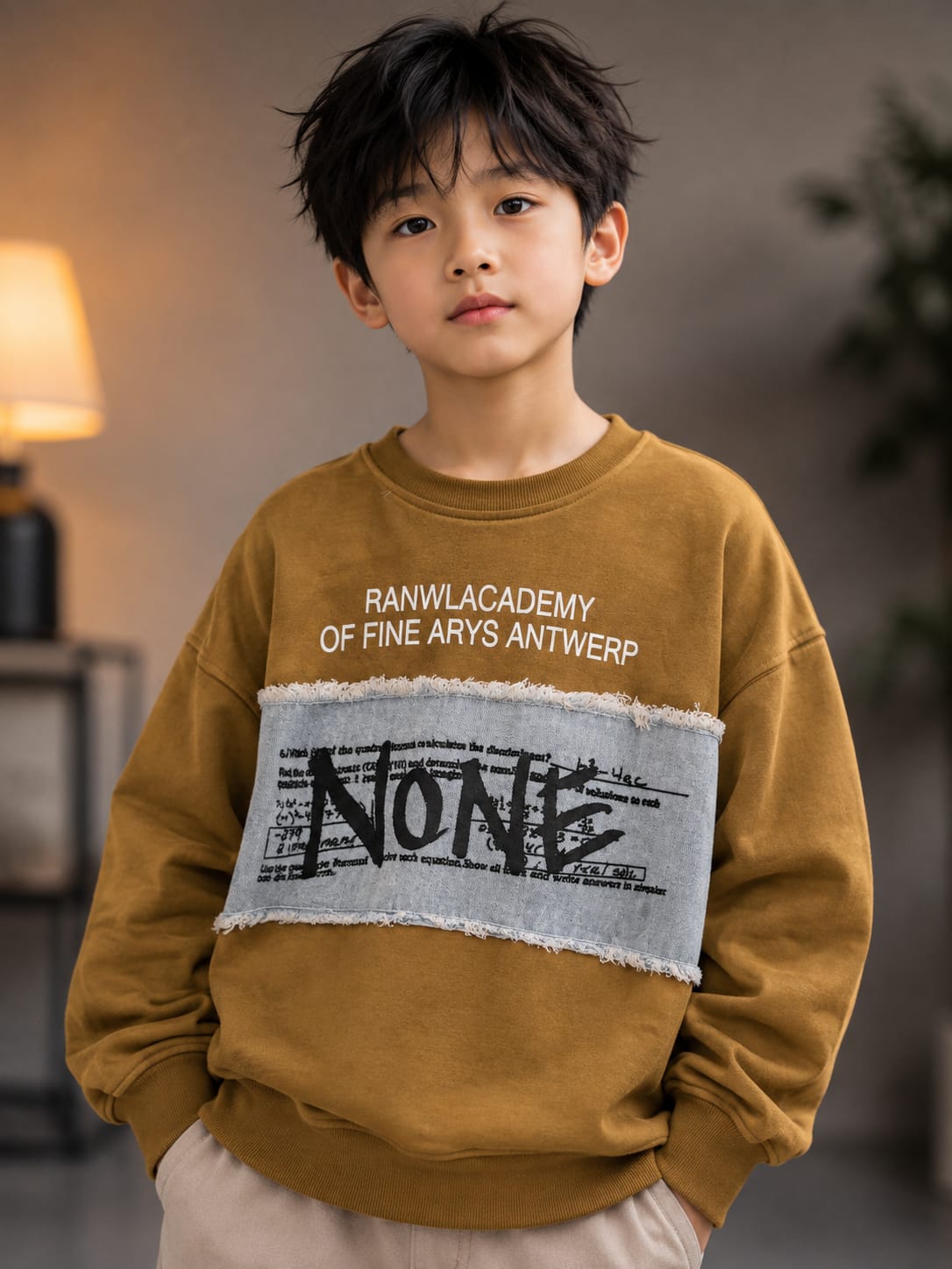 Boys Mustard Denim Patchwork Winter Sweatshirt (6-11 Years)