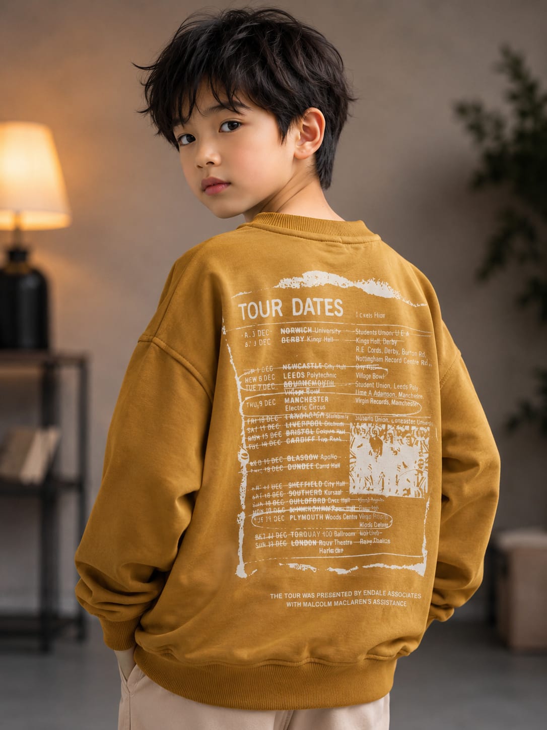 Boys Mustard Denim Patchwork Winter Sweatshirt (6-11 Years)