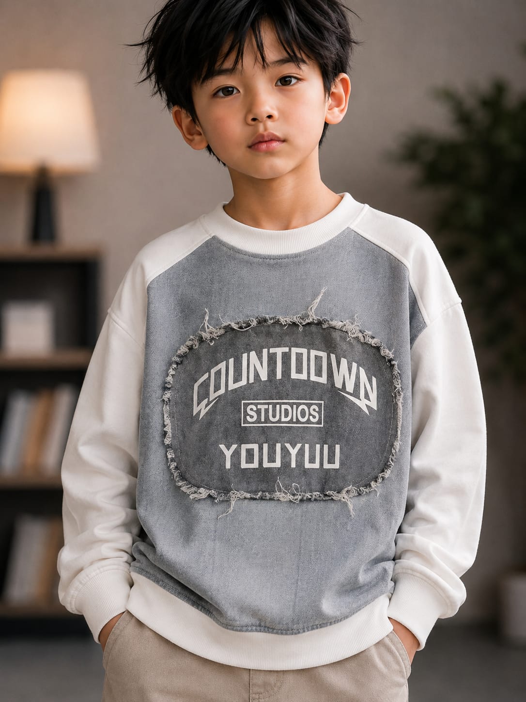 Boys White & Grey Color Block Winter Sweatshirt – Casual Printed Full Sleeve Sweatshirt (6-11 Years)