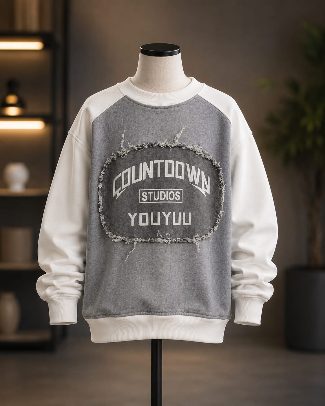 Boys White & Grey Color Block Winter Sweatshirt – Casual Printed Full Sleeve Sweatshirt (6-11 Years)