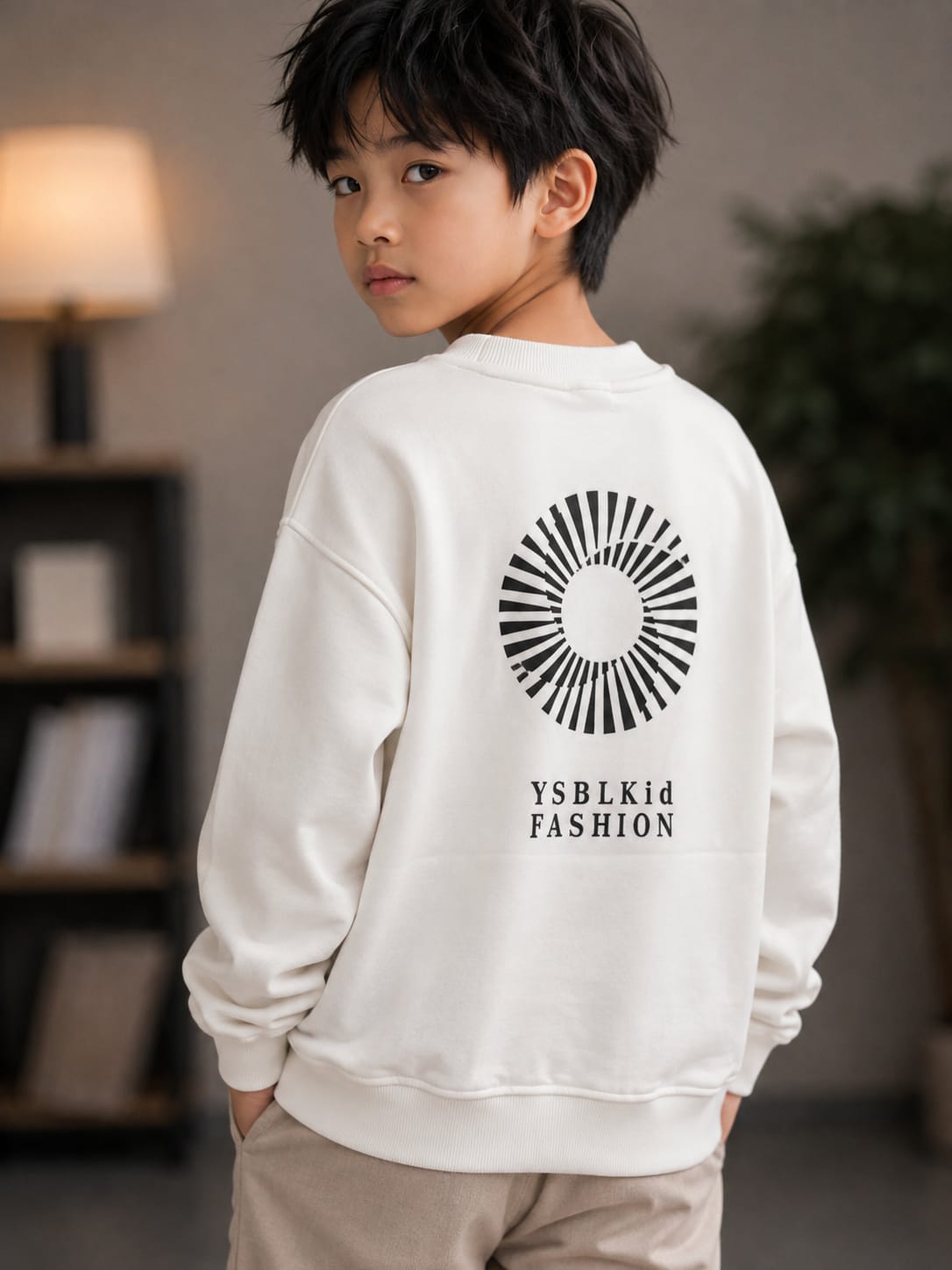 Boys White & Grey Color Block Winter Sweatshirt – Casual Printed Full Sleeve Sweatshirt (6-11 Years)