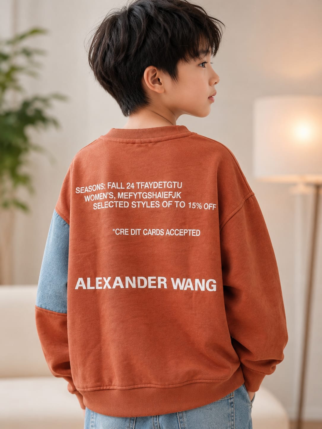 Boys Color Block Denim Patch Sweatshirt – Orange | 6-11 Years