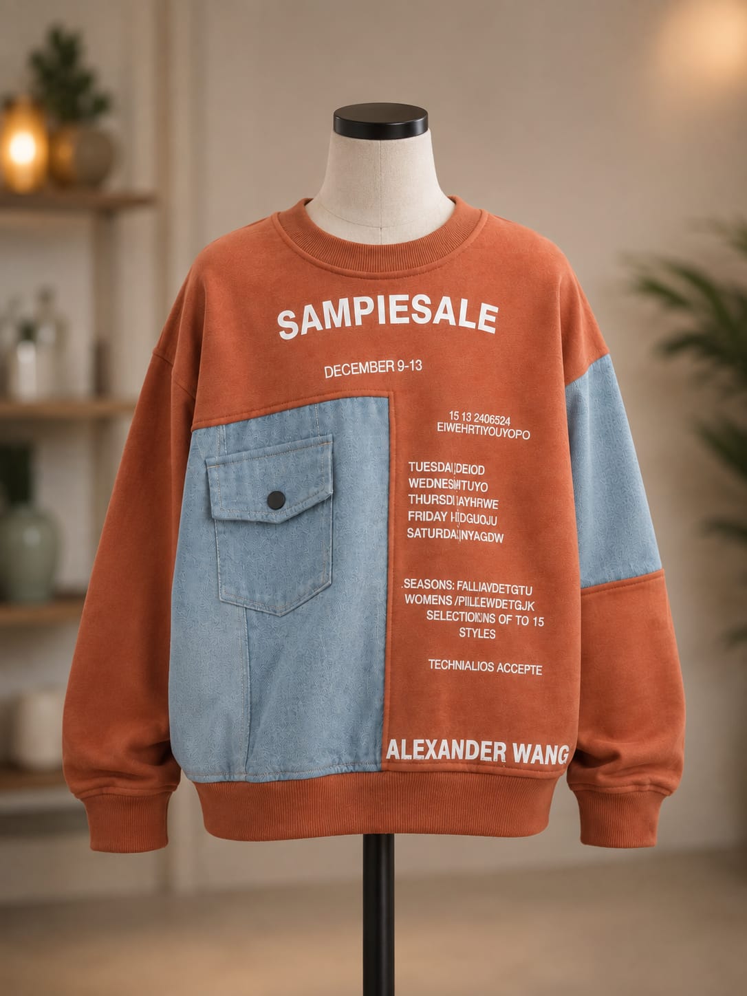 Boys Color Block Denim Patch Sweatshirt – Orange | 6-11 Years