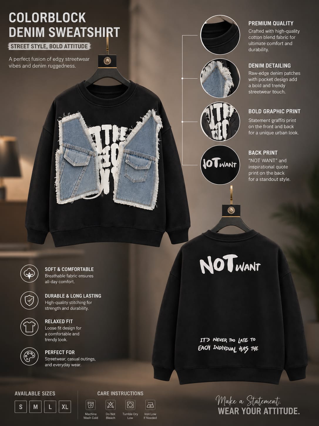 Urban Denim Patch Sweatshirt for Boys (6-11 Years)
