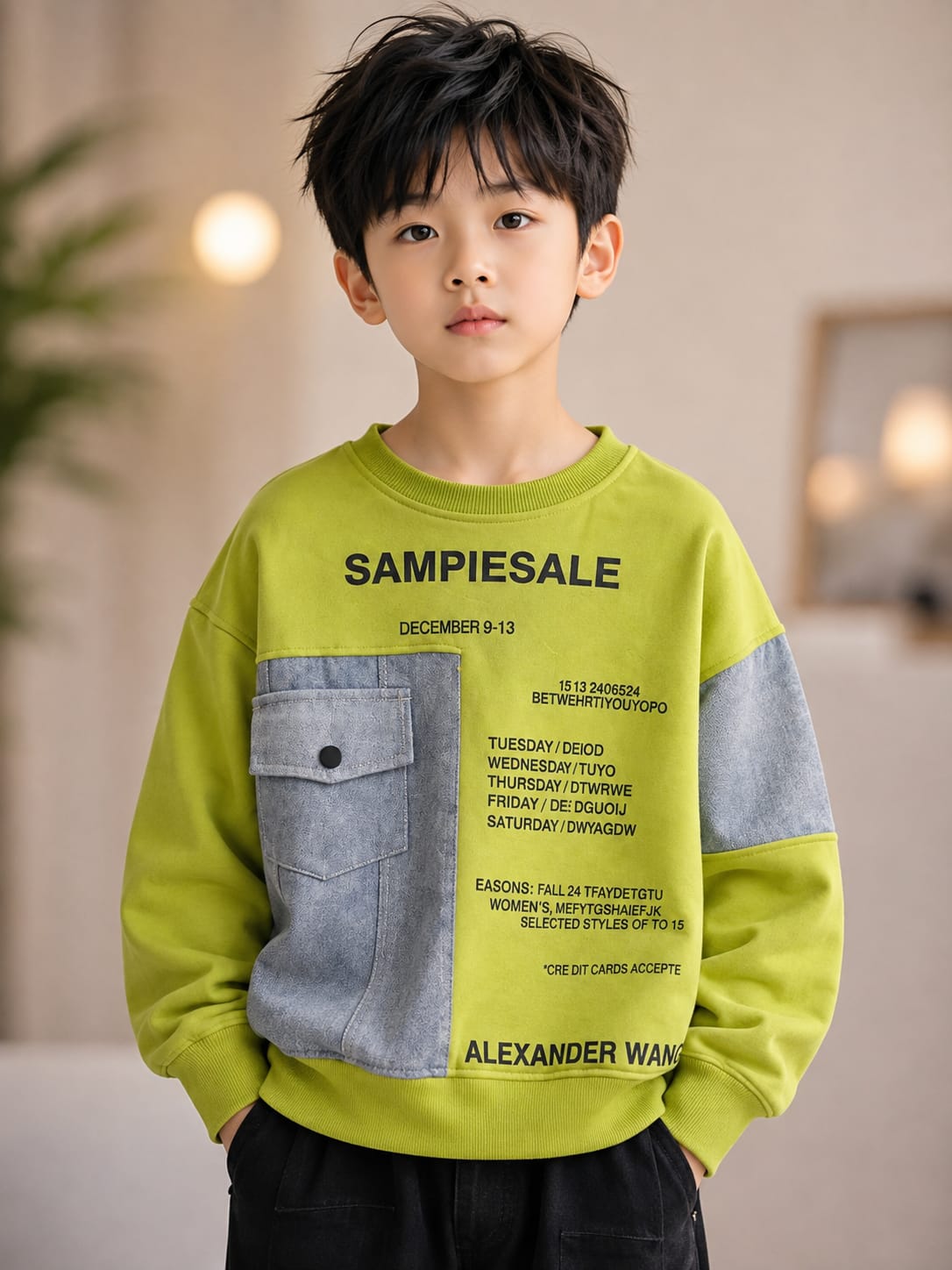 Boys Lime Green Denim Patch Sweatshirt (6-11 Years)